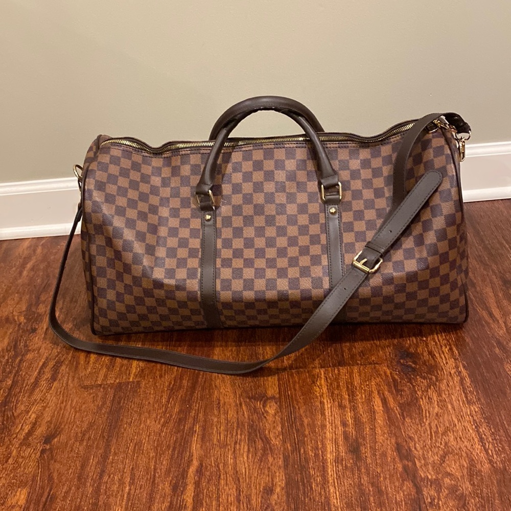 Brown Checkered duffel Bag, weekender for Men and Women